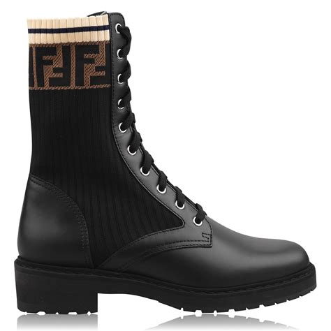 fendi rockoko leather and knitted biker boots|Fendi military boots.